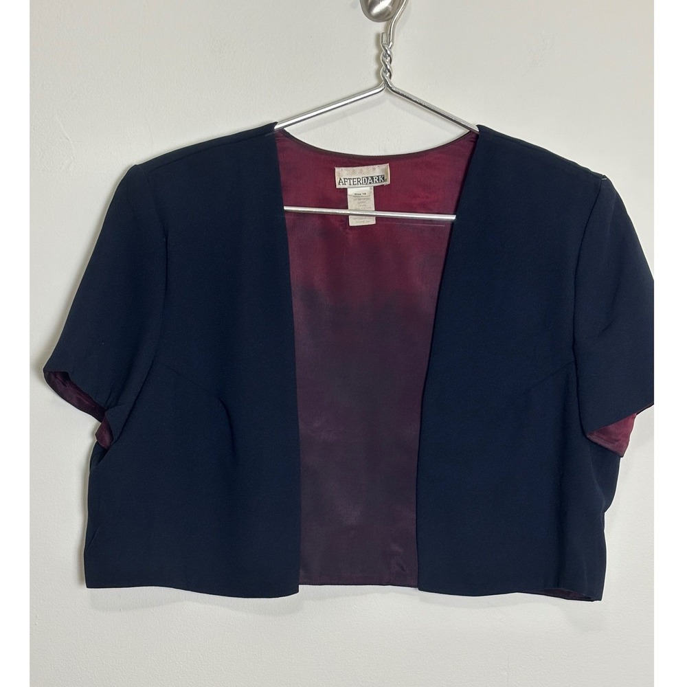 After Dark Womens VTG Bolero Jacket 16 Dark Blue Short Sleeve Cropped Open Front